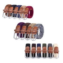 BOZEVON Elastic Woven Belt - Multi-colours Elasticated Braided Stretch Fabric Belt For Men Women Dark Blue and Blue