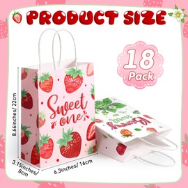 Reallnaive 18 Pcs Berry Sweet One First Birthday Party Favors Bags Strawberry 1st Birthday Goodie Candy Treat Gift Bags with Handles for Sweet One Theme Baby Shower Party Decorations Supplies Favor