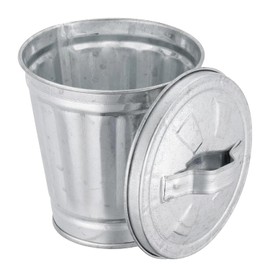 Zhuluck Silver Mini Galvanized Trash Can with Lid Mini Wastebasket Trash Can Small Metal Buckets Tabletop Trash Rubbish Bin Flower Pot Pen Holde Trash, Wastebaskets (9.5X9X9CM)