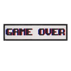 Game Over White Embroidered Premium Patch Iron-On or Sew-On Embroidery Applique - Retro PC Gamer Pixel - Costume Uniform - Fun Novelty Badge Biker Emblem - Super Cool Vacation Tourist Souvenir