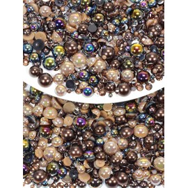 Rhinova 70g Mix Pearls and Rhinestones for Crafting, Sizes Range 3mm-10mm Pearl Beads for Bedazzler Rhinestones for Bedazzling Pearls for Crafting Sock Charms Nail Shoe Mugs (Coffee Galaxy Mix)