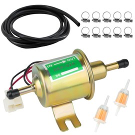 12V Universal Electric Fuel Pump Kit,Low Pressure Transfer Inline with 10pcs Hose Clamps 6.56 FT 5/16" ID Fuel Line 2pcs Fuel Filters for Lawn Mower Carburetor Gas Diesel Engine 3-6 PSI HEP-02A Gold