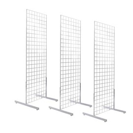 Only Hangers 2' x 6' Grid Wall Panel Floorstanding Display Fixture with Deluxe T-Style Base, Black or White. Three-Pack Combo. (White)