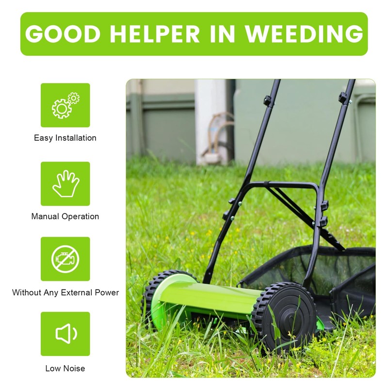 RustyVioum 12-Inch Push Lawn Mower, 5-Blade Dual Wheel Reel Lawn