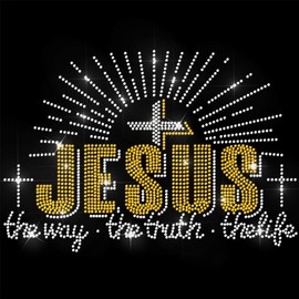 ANATTASOUL Rhinestone Iron on Transfer Cross with Jesus Bling Diamond Hotfix Patches for Clothes, Large Iron On Sequin Applique for Jeans Jacket Caps Bag T-Shirts Shoes DIY Decor