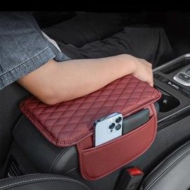MIOLOE Car Armrest Cover, Universal Leather Car Centre Console Cover, Memory Foam Armrest Cover, Cushion with Organiser Pockets, Car Interior Accessories (Red, Standard)