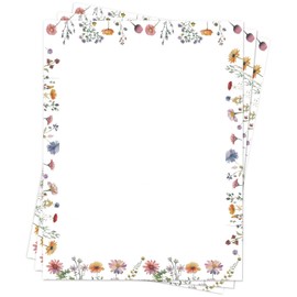 Roowest 150 Sheets Wildflower Printer Paper Decorative Stationery Paper 8.5 x 11 Inch with Border Design Elegant Writing Letterhead Sheets for School Writing Home Office Supplies