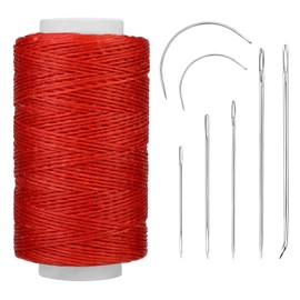 250M Leather Waxed Thread, Sewing Waxed Thread Cord with Leather Needles, Upholstery Repair Sewing Thread Kit for Bookbinding, Shoe Repairing, Leather Projects, 150D/Red