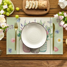 Artoid Mode Bloom Vase Floral Spring Placemats Set of 6, 12x18 Inch Seasonal Summer Table Mats for Party Kitchen Dining Decoration