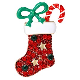 Rhinestone Christmas Boots Brooch Pin for Women Girls Enamel Red Candy Cane Green Bow Cute Star Vintage Brooches Lapel Pins Christmas New Year Holiday Party Costume Jewelry