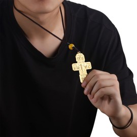COTTVOTT Russian Orthodox Jesus Cross Pendant Necklaces Men Women Religious Prayer Crucifix Church Necklace (Gold Color)
