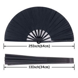 STHUAHE 2PCS Large Rave Fan Folding Hand Fan Clap Popping Fan for Line Dancing, Big Foldable Clacking Fans for Boots On The Ground Dance Festival, Dancing, Performance (Black-2pcs)