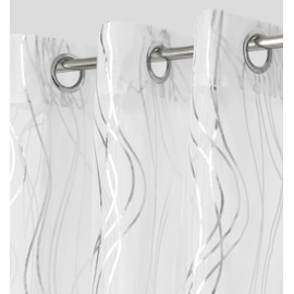 Intimates Window Voile Semi Transparent Sheer Curtains, Window Voile Curtains for Bedroom and Living, Metallic Pattern Silver, Gold, Ringtop Header (Silver, 59" width x 72" drop)