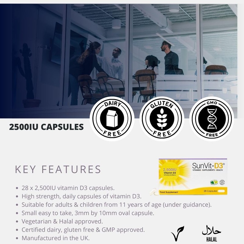 SunVit-D3 High Strength Vitamin D 2500iu Capsules - Cholecalciferol Vitamin