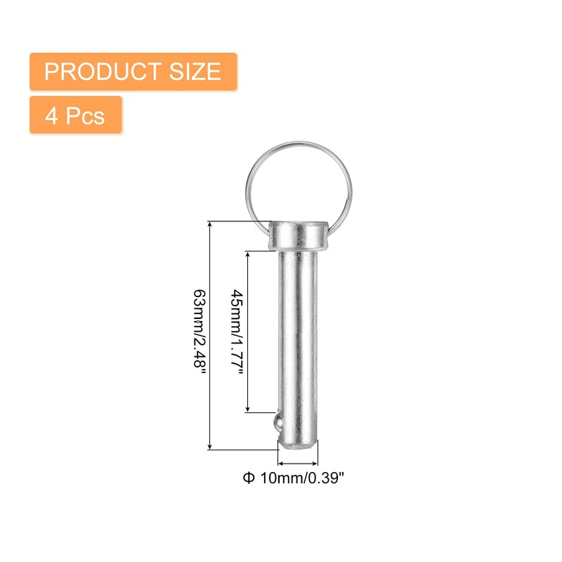 sourcing map 4Pcs 10mmx45mm Quick Release Pins, Carbon Steel Marine