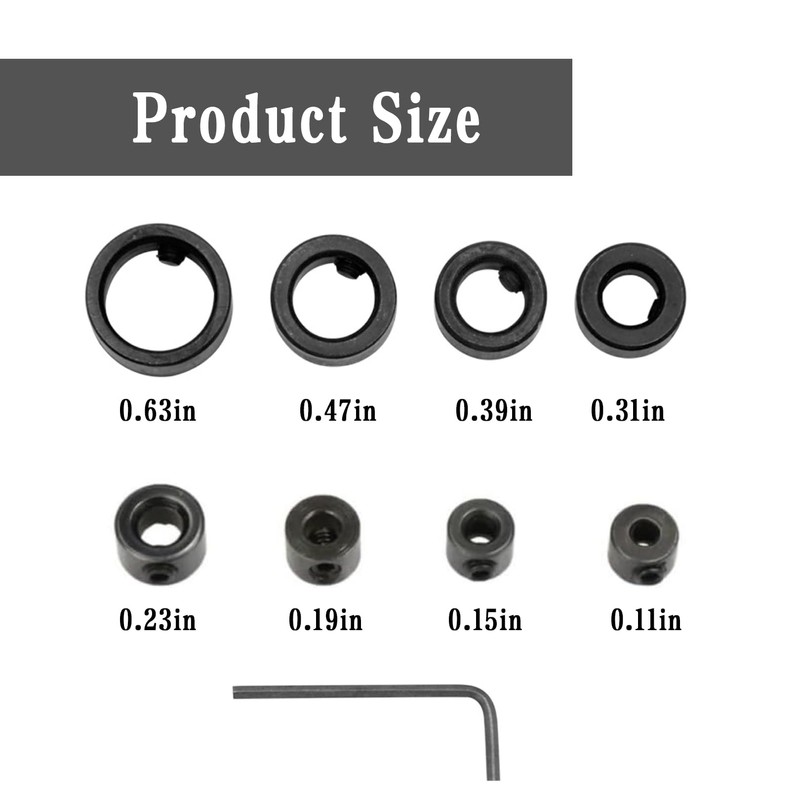8PCS 3-16mm Step Drill Bit Depth Stops with Hex Wrench,