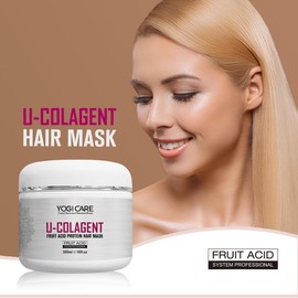 YOGI CARE U-COLAGENT Fruit Acid Collagen Protein Hair Mask – Deep Nourishing Treatment for Dry, Damaged Hair – Strengthen, Repair, and Restore – Suitable for All Hair Types 300ml / 10 fl.oz