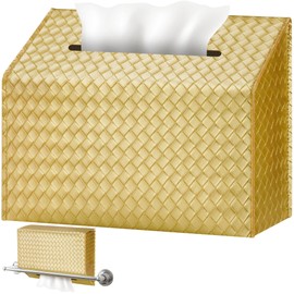 NiHome PU Leather Tissue Box Cover for Kleenex Hand Towels, Versatile for Countertops and Towel Racks, Leather Enhances Home Decor, Easy to Use with Exquisite Edging Craftsmanship (Gold)
