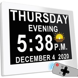 MASSII 8 Inch Extra Large Upgraded Dementia Clock 19 Alarms with Auto DST, 20 Custom Reminders,10-Level Auto Dimmer, 6 Display Modes, Digital Clock with Date and Time, 8" White with Remote