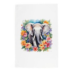 Purely Home Floral Elephant Tea Towel - Exotic Animals & Flowers Nature Gift/Present - Panama Cotton Kitchen Dish Towel/Drying Cloth - 67cm x 45cm