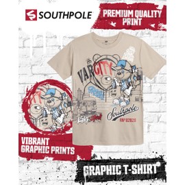 Southpole Boys Graphic Tees - Crewneck Pullover Short Sleeve Graphic Tee Shirts for Boys Tops Streetwear (Sizes: 8-20), Size 14-16, Oyster Varsity