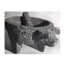 Made in Mexico Piggy Cerdo Puerco Genuine Mexican Manual Guacamole Salsa Maker Volcanic Lava Rock Stone Molcajete/Tejolote Mortar and Pestle Herbs Spices Grains 8" Large Pig