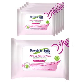 Fresh’n Soft Waterproof Make-Up Removal Wipes for Dry & Sensitive Skins, Anti Aging Effect, Enriched with Olive Oil Extract, Macadamia Nut Oil, Chamomile Extract, and Vitamin E (5 Pack/125 Count)