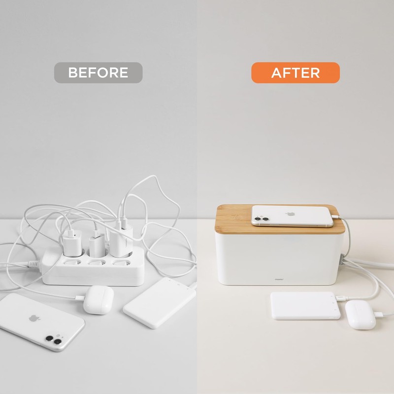 Mooas Small Cable Management Box with Wooden Lid (Large), Cord