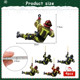 JWTRSVTY 4 x Christmas Tree Fireman Acrylic Ornaments, Fireman Christmas Tree Decorations, Fireman Pendants, Christmas Decorations for Christmas Tree, Wall, B