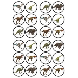 24 Dinosaurs Edible PREMIUM THICKNESS SWEETENED VANILLA, Wafer Rice Paper Cupcake Toppers/Decorations
