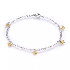 Unbranded Stainless Steel Charm Bracelet Lobster Star Gold Silver Color 7.8" 2.5mm  A71