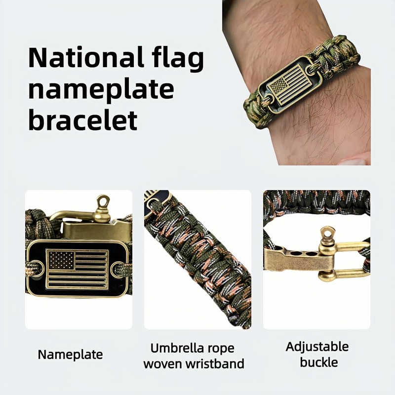 Patriotic Paracord Survival Bracelet for Men - Bronze US Flag