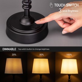 O’Bright Seraph Mini – Cordless LED Table Lamp with Dimmer, Built-in Rechargeable Battery, 3-Level Brightness, Patio Table Lamp, Bedside Night Lamp, Ambient Light for Restaurant, Black