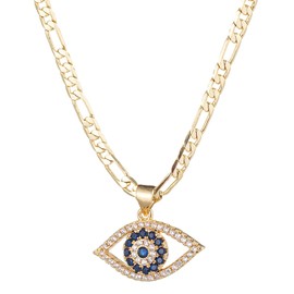 kelistom Evil Eye Necklace for Women | 18K Gold Plated Cubic Zirconia Inlay Evil Eye Pendant Necklace | 3mm Figaro Chain Necklace 18/22 inches (length: 22", eye-1)