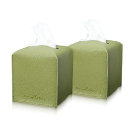Connsole Casa Premium PU Leather Tissue Box Holder - Elegant Hotel-Style Green Tissue Box Cover for Enhanced Décor of Home Office & Car Tissues Cube Organizer for Natural & Refreshing Look (Green 2pc)