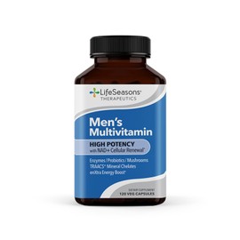 LifeSeasons Men's Multivitamin – High Potency with 21 Vitamins & Minerals, PureWay-C®, NAD+, Active B-Vitamins, TRAACS® Chelates, enXtra® for Energy, Probiotics & Mushrooms – 120 Veg Capsules