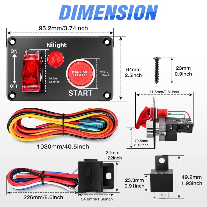 Nilight Ignition Switch Panel 12V 2 in 1 Rocker with