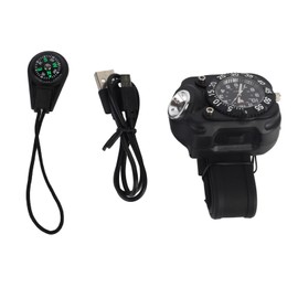 Rechargeable 350lm LED Watch Wrist Light Water Proof Watch Flashlight with Compass for Outdoor Running Hiking Camping