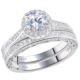 Newshe Wedding Rings for Women Engagement Ring Set 925 Sterling Silver 2.4Ct Round White AAAAA Cz Size 5