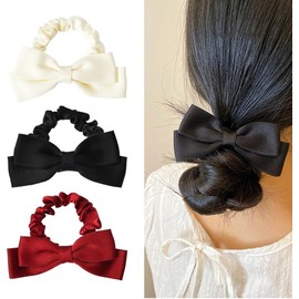 3 Pcs Bow Scrunchies with Elastic Hair Ties, 3 Colors French Simple and Cute Silk Scrunchies Hair Ties Bobbles Elastic Hair Ties Ropes Ponytail Holder Hair Accessories for Women
