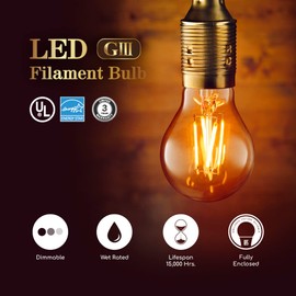 Euri Lighting VA19-3020ea, Dimmable LED A19, 7W (40W Equal), Warm White (2200K), 600lm, 80 CRI, 320° Beam, E26, 120V, Amber Glass, Wet Rated, UL, Energy Star, 3YR, 15K HR WTY, One Count