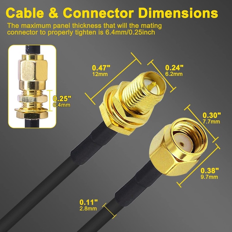 CABLEPELADO 2m SMA Coaxial Cable Black Male to Female Wi-Fi