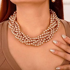 Stocking Stuffers Gifts for Women Pearl Jewelry for Women Pearl Necklace and Earrings Set Rhinestone Pearl Choker Necklaces Set Prom Wedding Jewelry for Bride Bridemaids Trendy Stuff
