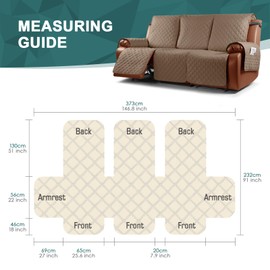 Ruaozz Waterproof Recliner Sofa Cover 1-Piece Couch Covers for Reclining Couches Reclining Sofa Cover Washable Furniture Protector with Elastic Straps Pocket for Kids, Pets (Light Brown, 3 Seater)