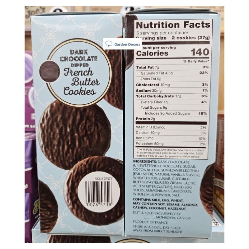 Trader Joe Dark Chocolate Dipped French Butter Cookies 4.76oz 135g