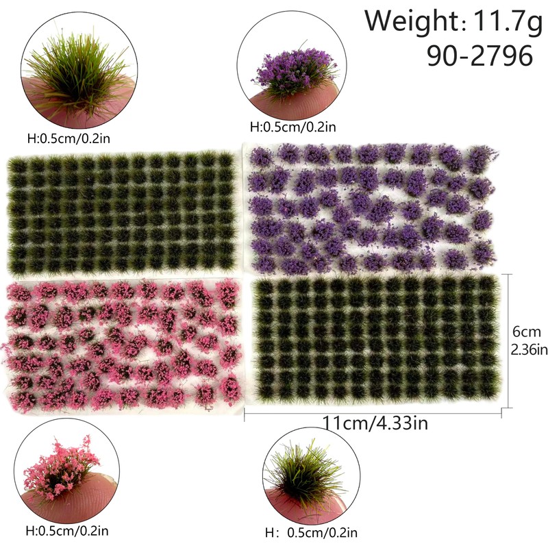 314 Pcs Nylon Miniature Grass Tufts, Mixed Pink & Purple