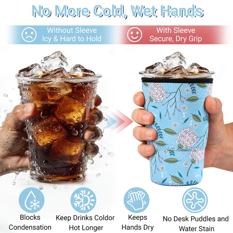 Cobetech Iced Coffee Sleeve Reusable, 3 Pack Neoprene Coffee Cup