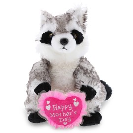 DolliBu Happy Mother's Day Super Soft Plush Raccoon Figure - Cute Stuffed Animal with Pink Heart Message for Best Mommy, Grandma, Wife, Daughter - 9" Inches