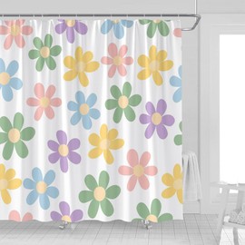 Cute Retro Flower Shower Curtain Colorful Floral Unique Pastel Daisy Groovy Lovely Women Girls Fabric Bathroom Decor Curtains with Hooks,70 x 70