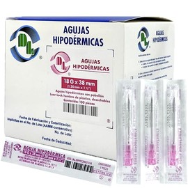 Aguja Hipodérmica DL calibre 18Gx38mm (1.20 mm x 1 ½2") ROSA. Caja con 100 piezas.